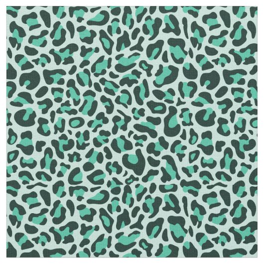 Teal Leopard Print Trendy Retro Fabric Stoff (Nahaufnahme)