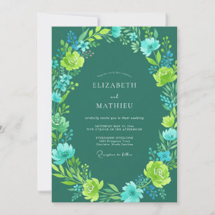 Teal leuchtende botanische Hochzeit Einladung