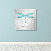 Teal-Libelle-Damaskus Leinwanddruck (Insitu (Holzboden))