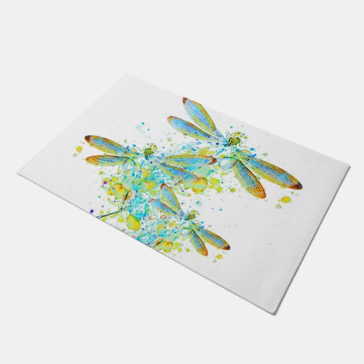 Teal Libellen-Spritzer Fußmatte (Schrägansicht)