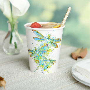 Teal Libellen-Spritzer Papierbecher
