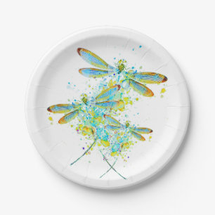 Teal Libellen-Spritzer Pappteller