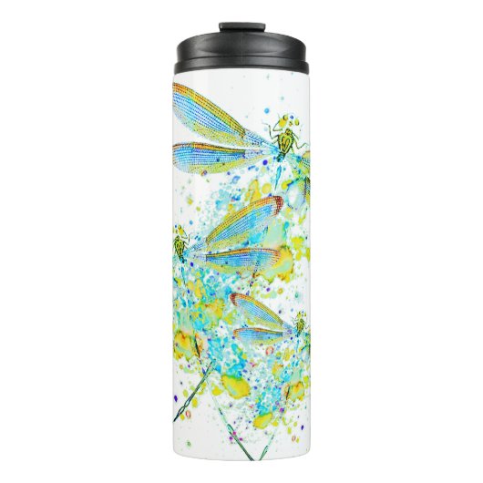 Teal Libellen-Spritzer Thermosbecher (Vorderseite)