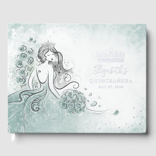 Teal Light Sage Seafoam Princess Quince Birthday Gästebuch (Vorderseite)