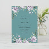 Teal-Lila-Blatt-Hochzeit Einladung (Stehend Vorderseite)