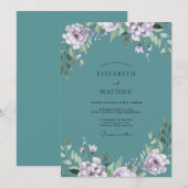Teal-Lila-Blatt-Hochzeit Einladung (Vorne/Hinten)