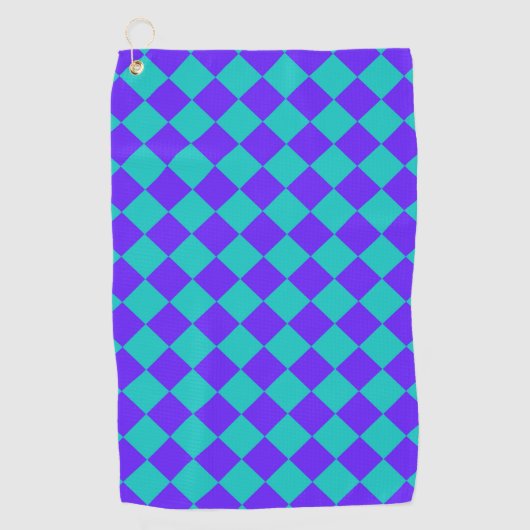 Teal Lila Scheckerdiamantmuster Golfhandtuch (Vorderseite)