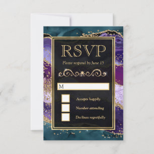 Teal, Lila und Gold Glitter-Achat-Hochzeit RSVP Karte