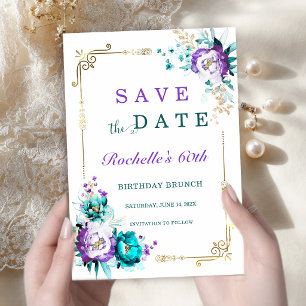 Teal Lila und Gold Save the Date Modern Elegant  Einladung