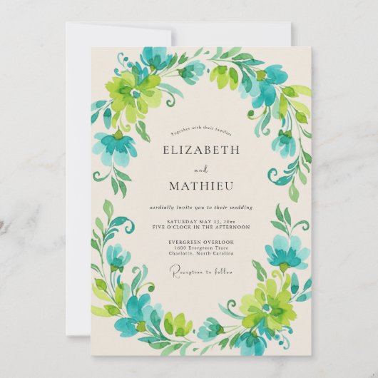 Teal-Limonen-Kranz-Hochzeit Einladung (Vorderseite)