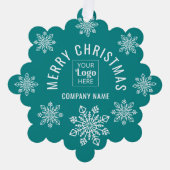 Teal Logo Company Name Snowflake Merry Christmas Ornament Karte (Vorderseite)