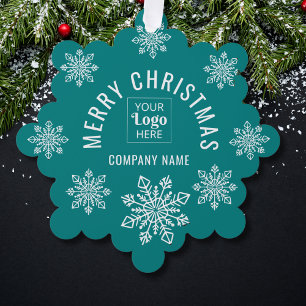Teal Logo Firmenname Schneeflocke Frohe Weihnachte Ornament Karte