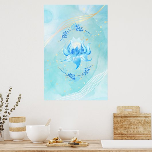 Teal Lotus Bloom Azure Glow Poster (Küche)