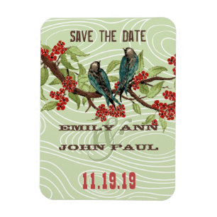 Teal Love Birds ROTE Kirschblüten Magnet