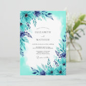 Teal Luminous Summer Wedding Einladung (Stehend Vorderseite)
