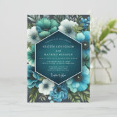 Teal Lush Bloom Hochzeit Einladung (Stehend Vorderseite)
