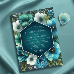 Teal Lush Bloom Hochzeit Einladung