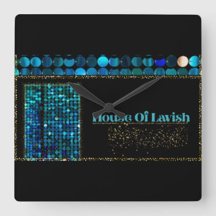 Teal Luxe Mosaik-Wanduhr Schwarz für Zuhause und B Quadratische Wanduhr