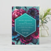 Teal Magenta Nocturne Wedding Einladung (Stehend Vorderseite)
