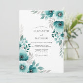 Teal Malerische Hochzeit Einladung (Stehend Vorderseite)