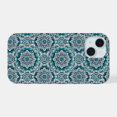 Teal-Mandalas-Muster iPhone 15 Hülle (Rückseite (Horizontal))