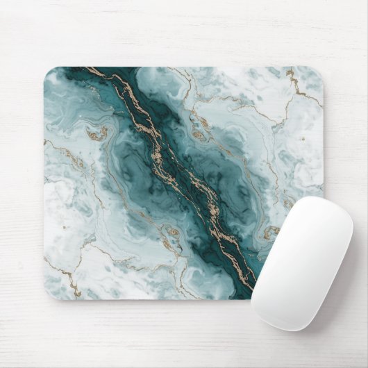 Teal Marble & Gold Vein Mousepad (Mit Mouse)