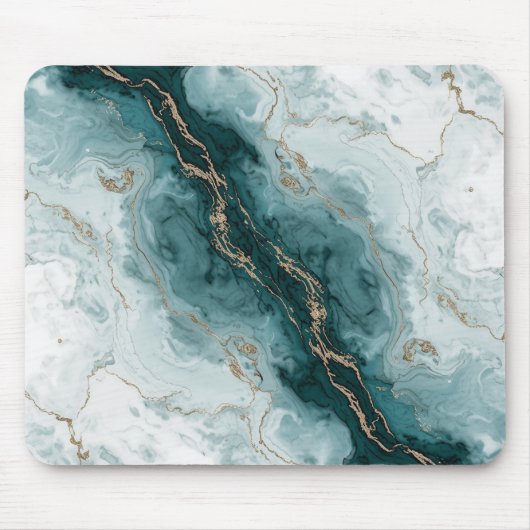 Teal Marble & Gold Vein Mousepad (Vorne)