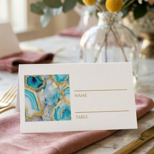 Teal Marble Gold Vein Place Cards Platzkarte