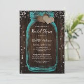 Teal Mason Jar Wood Rustic Bridal Shower Einladung (Stehend Vorderseite)