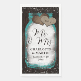 Teal Mason Jar Wood Rustic Wedding Serviette