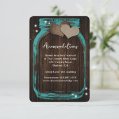 Teal Mason Jar Wood Wedding Accommodation Card Begleitkarte (Stehend Vorderseite)