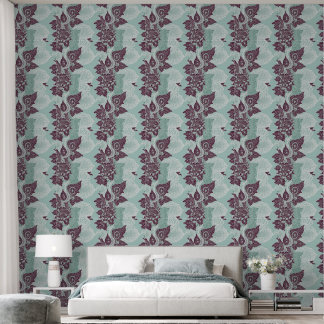 Teal & mauve floral damask pattern AI art Tapete
