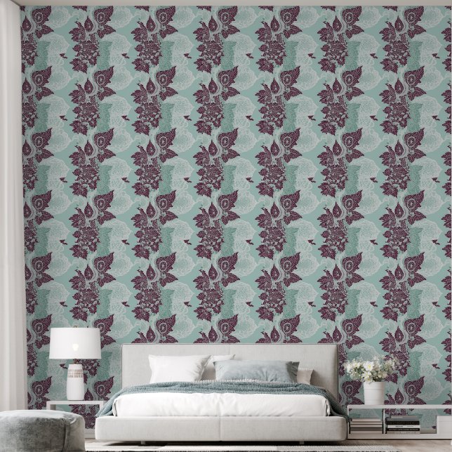 Teal & mauve floral damask pattern AI art  Tapete (Schlafzimmer)
