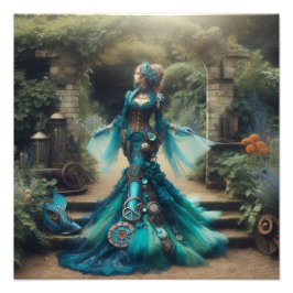 Teal Mermaid Steampunk Vintage Victorian Lady Fotodruck