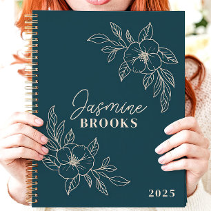 Teal Minimalist Floral 2025 Benutzerdefinierter Na Planer