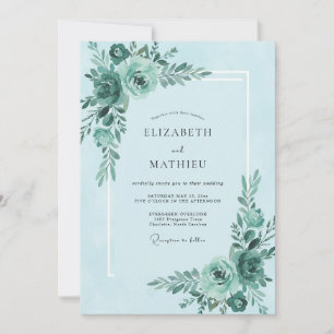 Teal-Mint-Blüten-Hochzeit Einladung