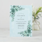 Teal-Mint-Blüten-Hochzeit Einladung (Stehend Vorderseite)
