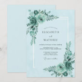 Teal-Mint-Blüten-Hochzeit Einladung (Vorne/Hinten)