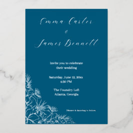 Teal Modern Botanical Wedding Foil Invitation Folieneinladung