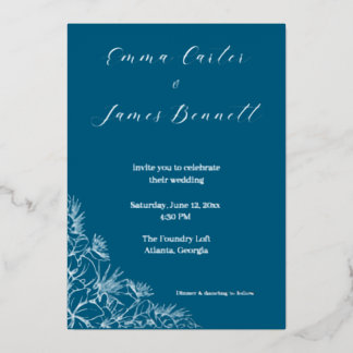 Teal Modern Botanical Wedding Foil Invitation Folieneinladung