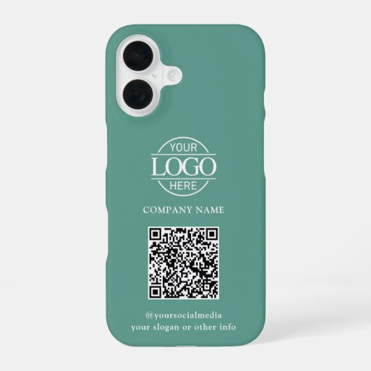 Teal Modern Business Logo & QR Code Werbemittel iPhone 16 Hülle (Rückseite)