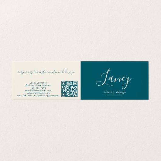 Teal Modern Elegant Script QR Code Professional Visitenkarten (Außenseite Aufgefaltet)