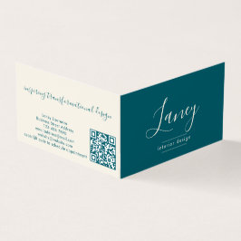 Teal Modern Elegant Script QR Code Professional Visitenkarten