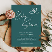Teal Modern Script Baby Shower Photo Einladung