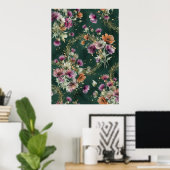 Teal Mohn Distel Wildblumen Muster Poster (Heimbüro)