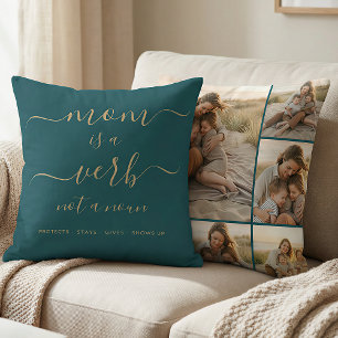 Teal Mom Is a Verb Familienfoto-Mutter-Andenken Kissen