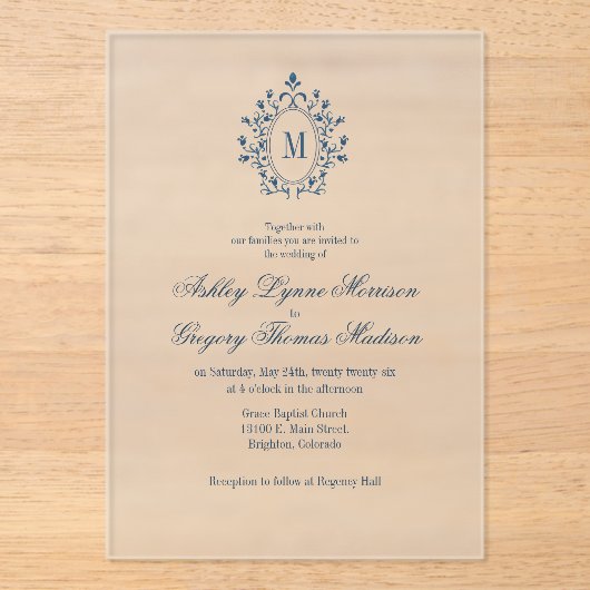 Teal Monogram Acrylic Wedding Invitation Acryleinladungen (Vorderseite)