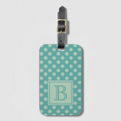 Teal Monogram Polka Dot Pattern Gepäckanhänger (Vorderseite Vertikal)