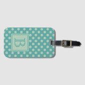 Teal Monogram Polka Dot Pattern Gepäckanhänger (Vorderseite (Horizontal))