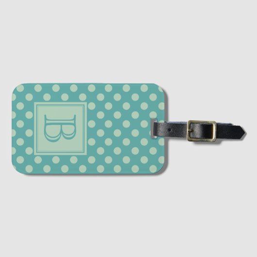 Teal Monogram Polka Dot Pattern Gepäckanhänger (Vorderseite (Horizontal))